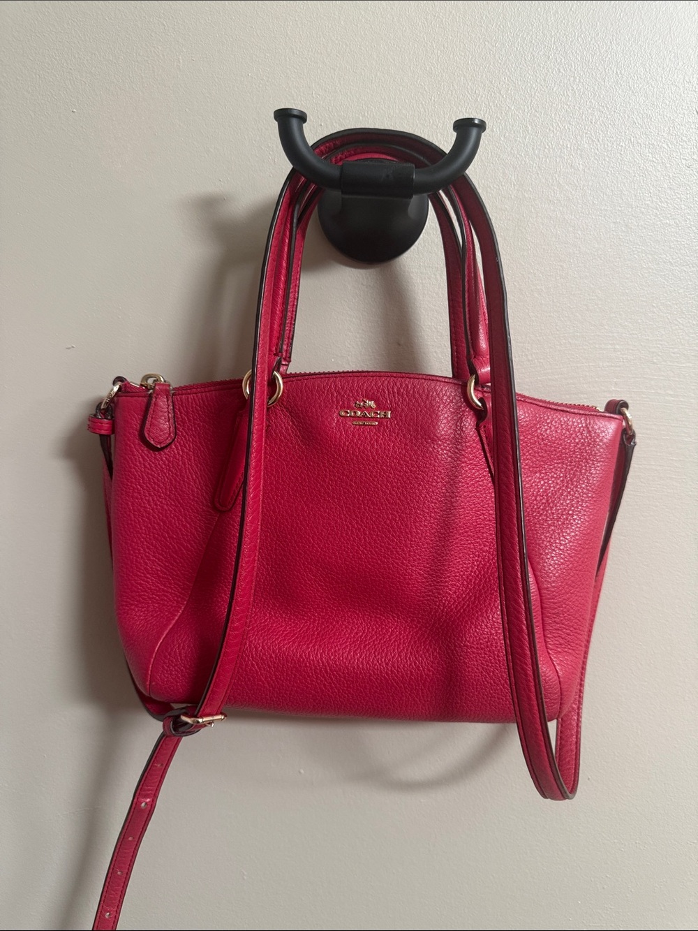 Coach Fuchsia Pebbled Leather Shoulder Tote with Gold Hardware